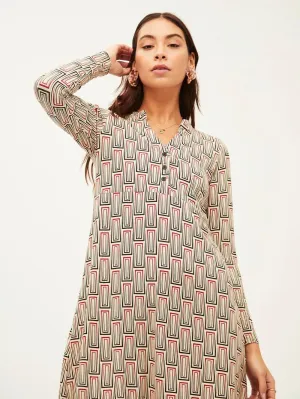 Vestido Xantik Cuello Camisero Off White Geometric Lines