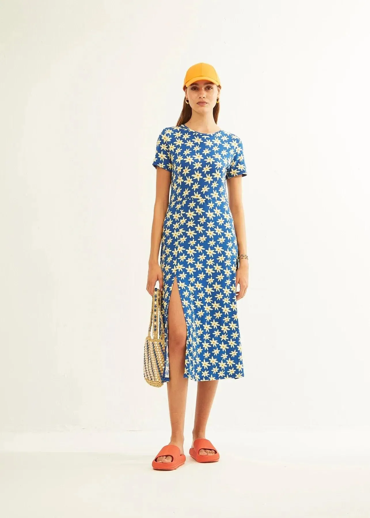Vestido Xantik Largo Apertura Lateral Navy Daisy