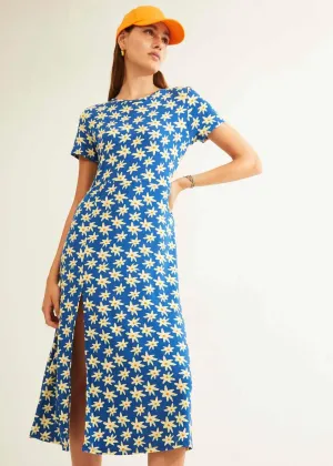 Vestido Xantik Largo Apertura Lateral Navy Daisy