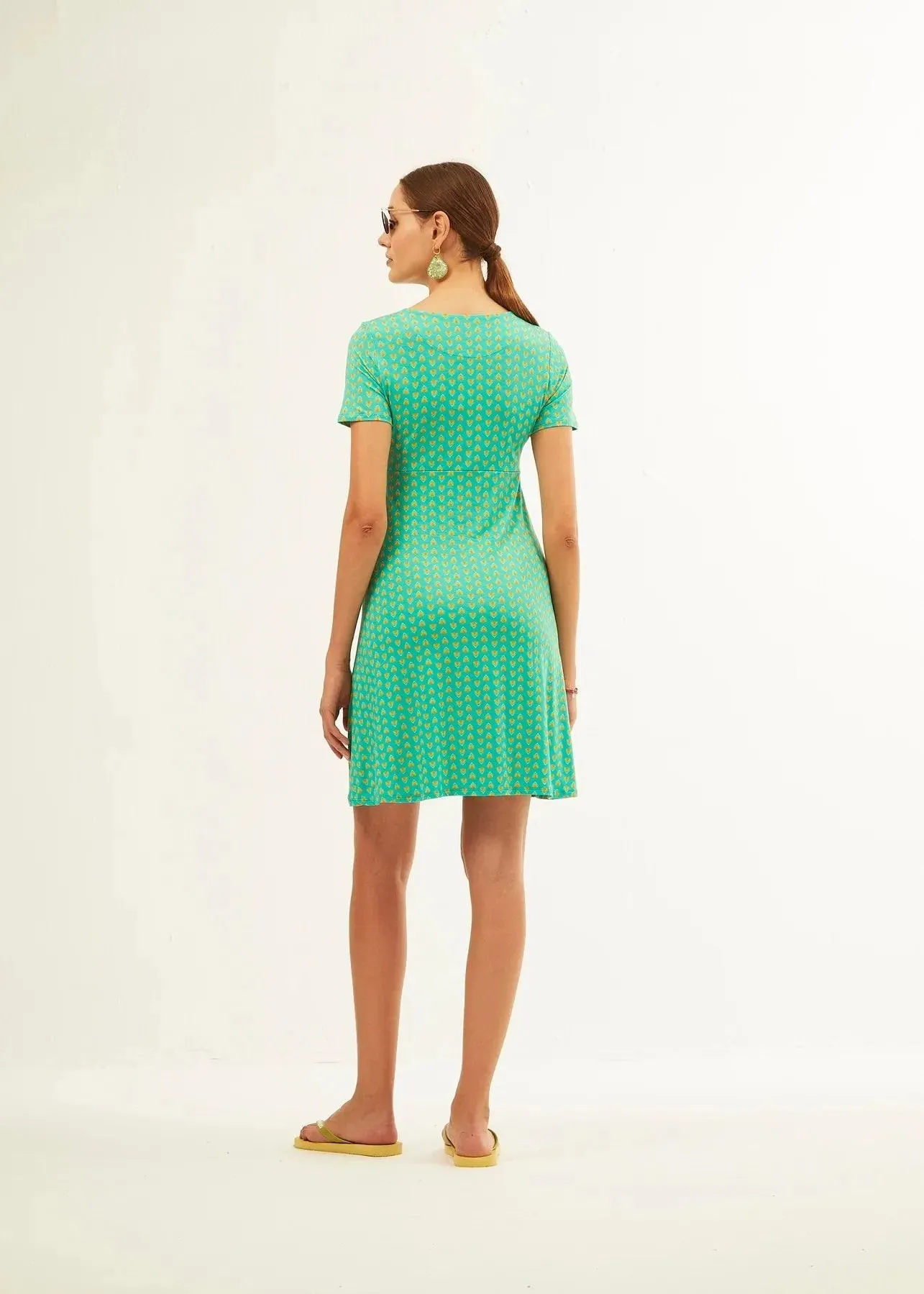 Vestido Xantik Nudo M/C Green Mustard Petals