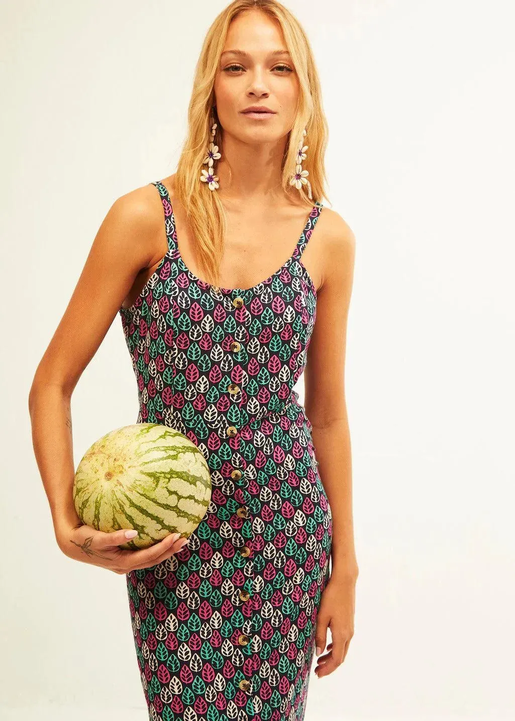 Vestido Xantik Tirantes con Botones Navy Mystic Foliage
