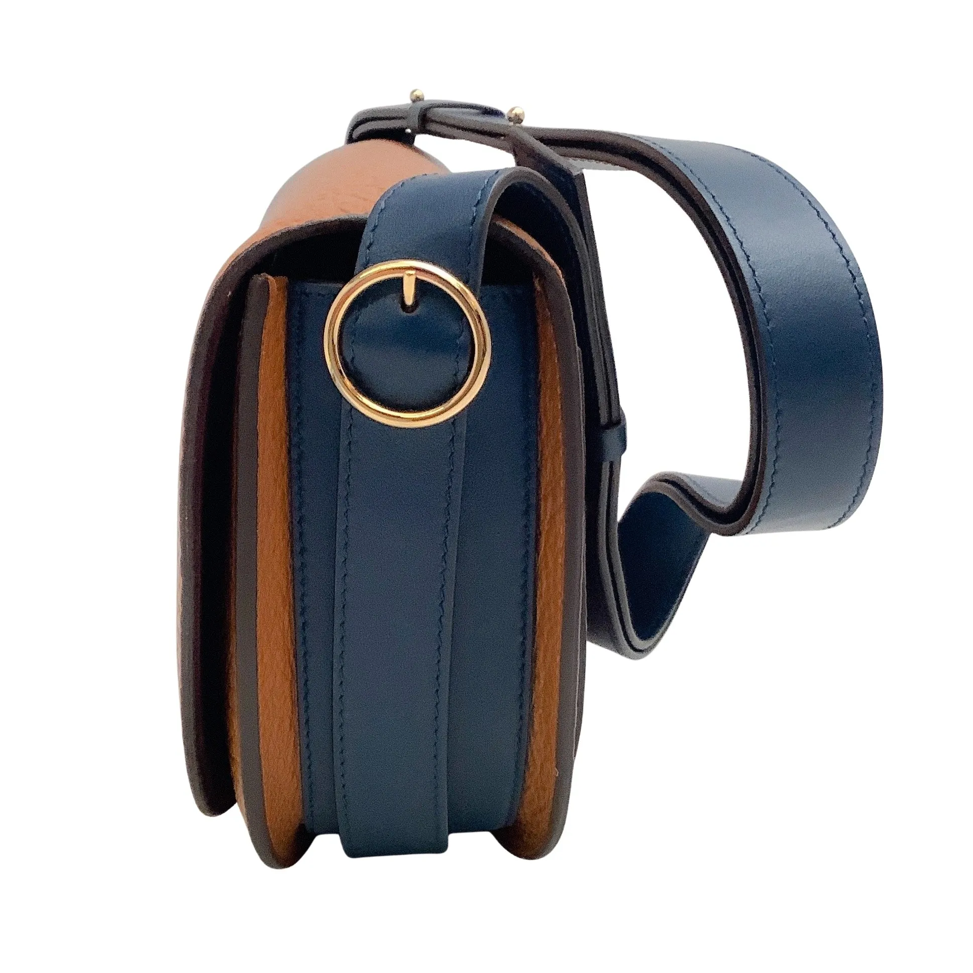 Victoria Beckham Navy Blue / Brown Leather Half Moon Shoulder Bag