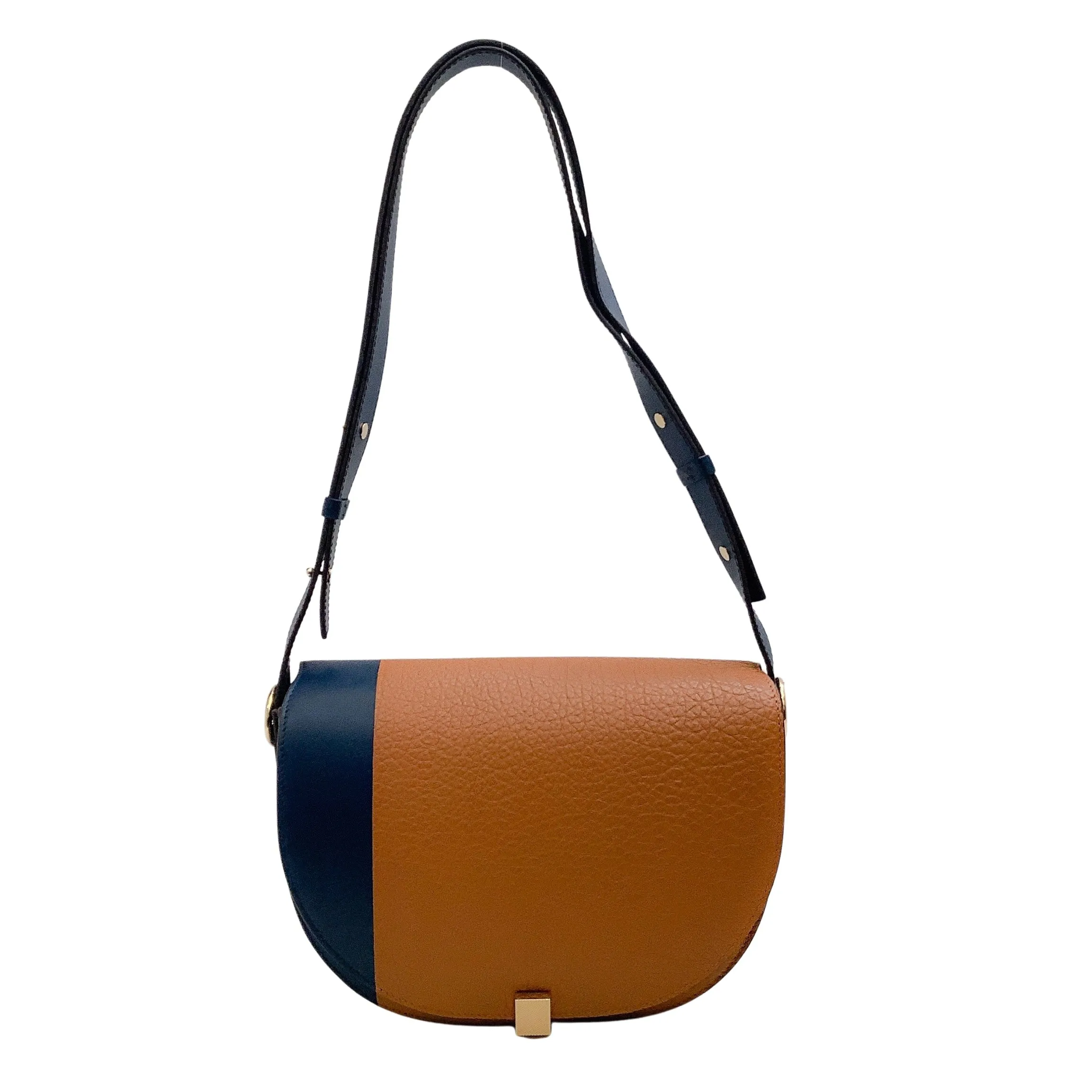 Victoria Beckham Navy Blue / Brown Leather Half Moon Shoulder Bag