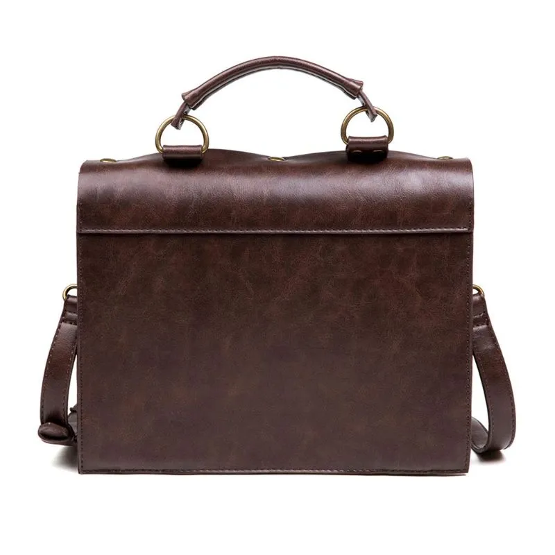 Victorian Steampunk Handbag Messenger Bag, Brown Vegan Leather, One Size