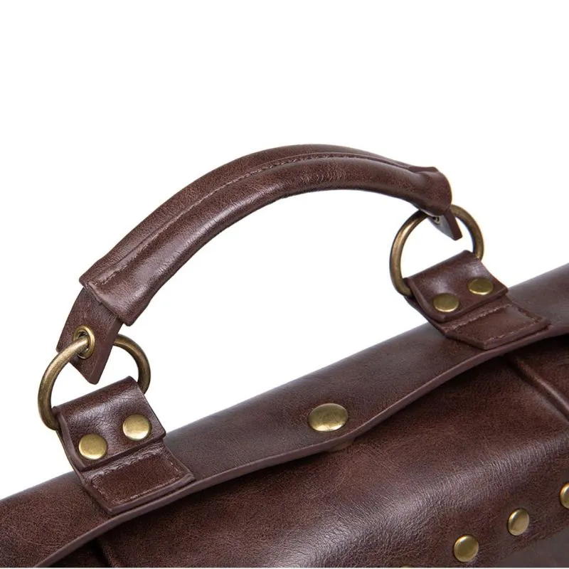 Victorian Steampunk Handbag Messenger Bag, Brown Vegan Leather, One Size