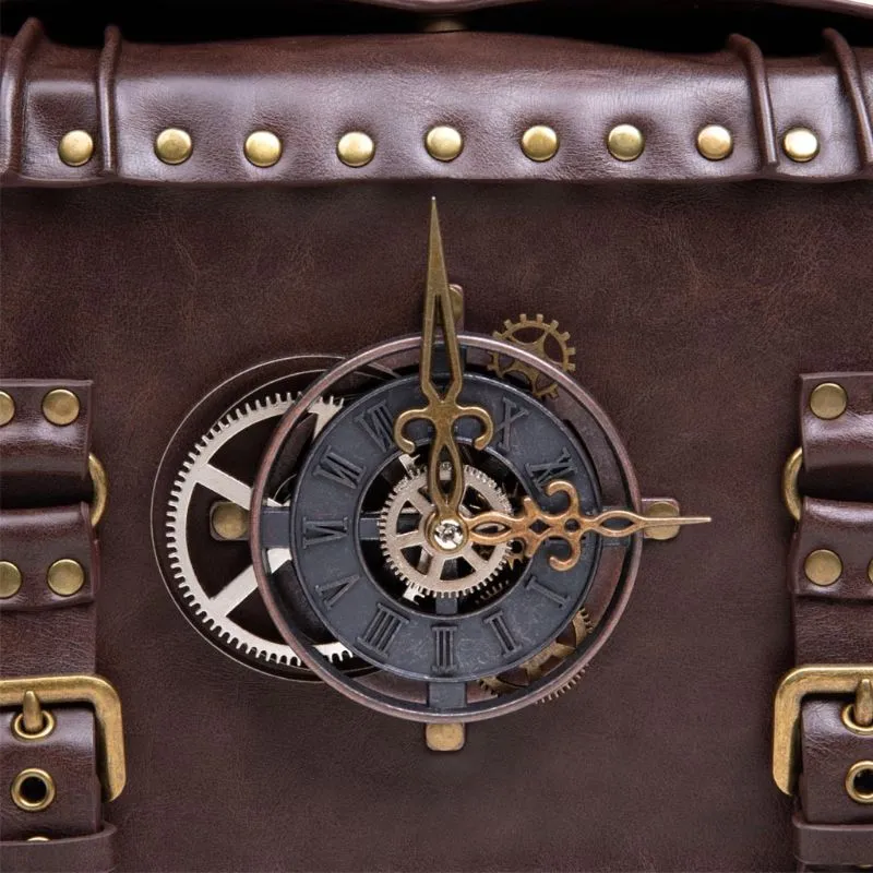 Victorian Steampunk Handbag Messenger Bag, Brown Vegan Leather, One Size