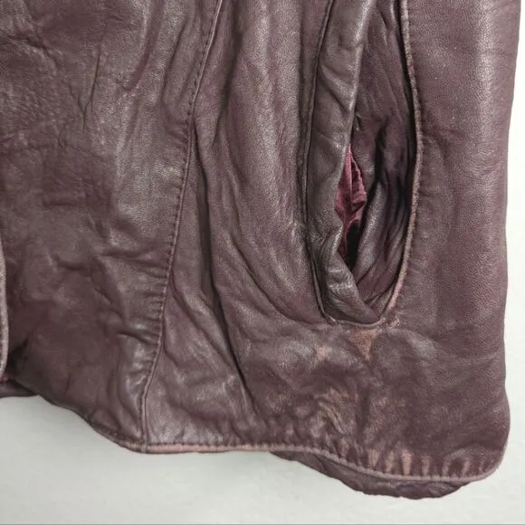Vintage 80s burgundy leather quilted ruched dolman batwing Jacket coat M