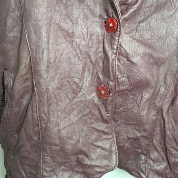 Vintage 80s burgundy leather quilted ruched dolman batwing Jacket coat M