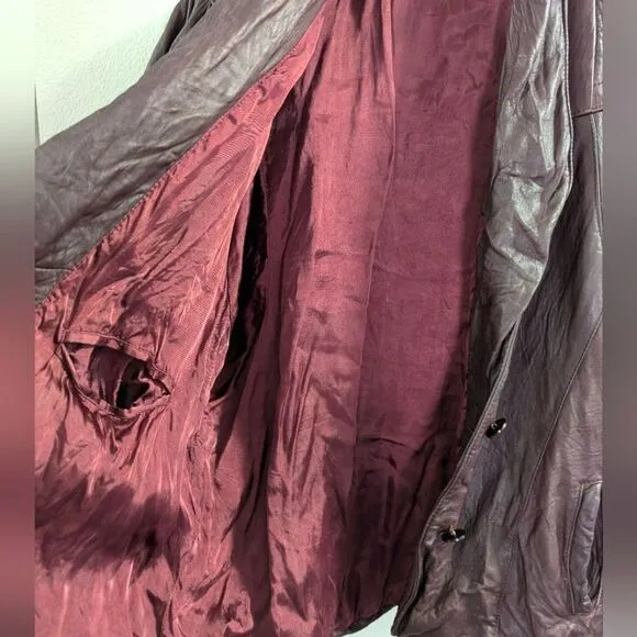 Vintage 80s burgundy leather quilted ruched dolman batwing Jacket coat M