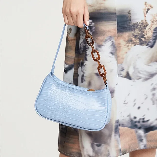 Vintage Alligator Baguette Shape Bag Luxury Leather Handbag 2020 New Fashion Shoulder Bag Womens Messenger Crossbody Bags