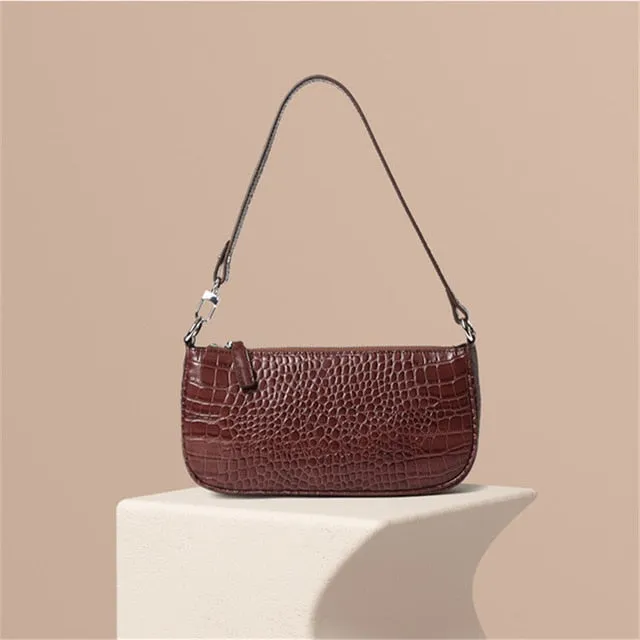 Vintage Alligator Baguette Shape Bag Luxury Leather Handbag 2020 New Fashion Shoulder Bag Womens Messenger Crossbody Bags