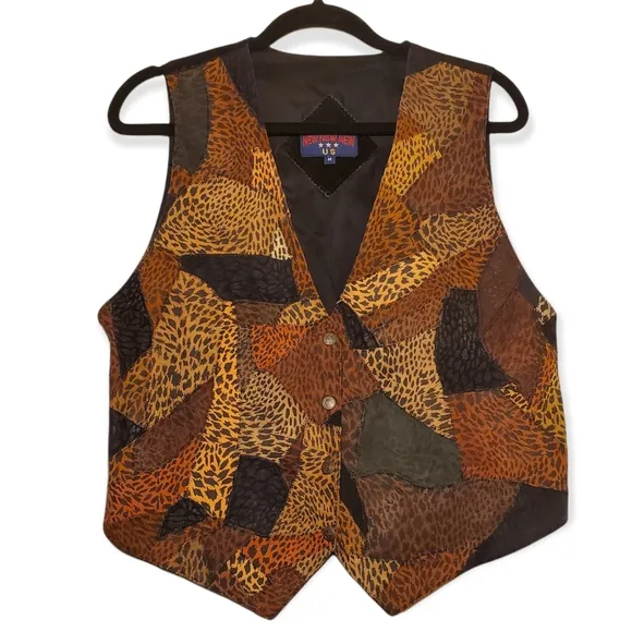 Vintage &quot;New New New US&quot; Gorgeous Unique Leather Patchwork Animal Vest Waistcoat
