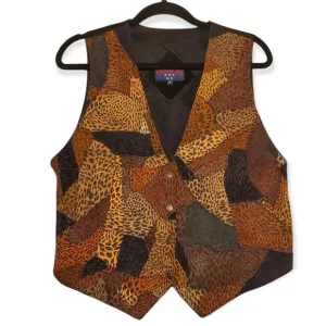 Vintage &quot;New New New US&quot; Gorgeous Unique Leather Patchwork Animal Vest Waistcoat
