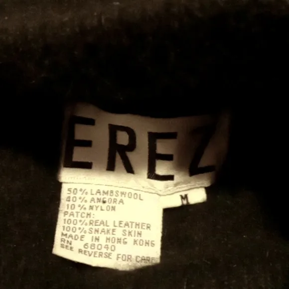 Vintage Erez Sweater Mock Neck Cropped Lambswool Angora Leather Snake Skin Med.