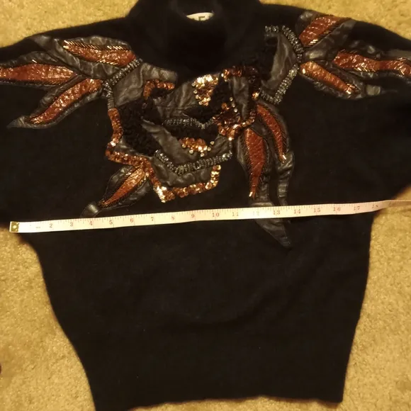 Vintage Erez Sweater Mock Neck Cropped Lambswool Angora Leather Snake Skin Med.