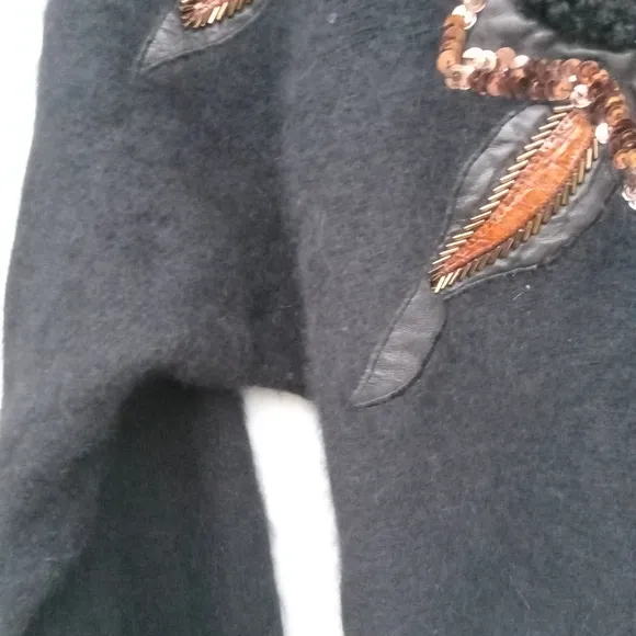 Vintage Erez Sweater Mock Neck Cropped Lambswool Angora Leather Snake Skin Med.