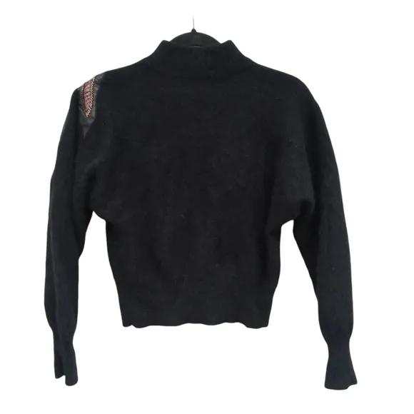Vintage Erez Sweater Mock Neck Cropped Lambswool Angora Leather Snake Skin Med.