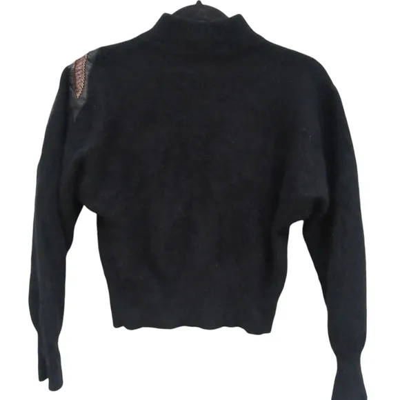 Vintage Erez Sweater Mock Neck Cropped Lambswool Angora Leather Snake Skin Med.