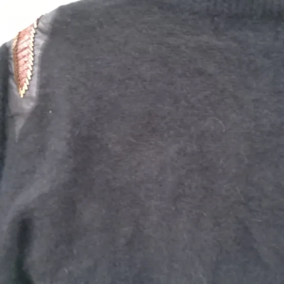 Vintage Erez Sweater Mock Neck Cropped Lambswool Angora Leather Snake Skin Med.