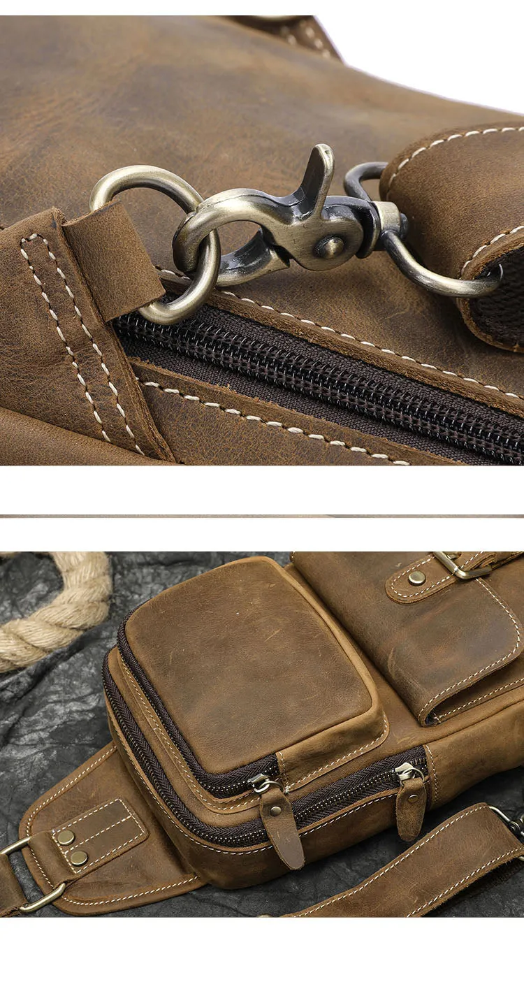 Vintage Leather Chest Bag Crossbody Bag Shoulder Bag Sling Bag in Brown