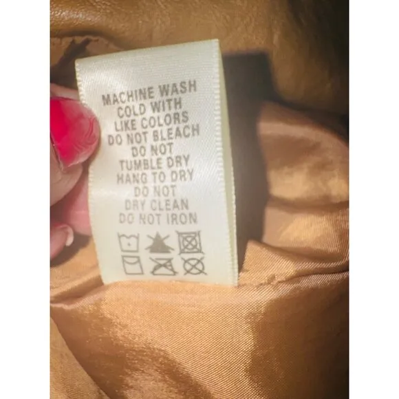 Vintage Max Edition Camel Faux Leather Moto Biker Jacket Coat S Street Style 90s