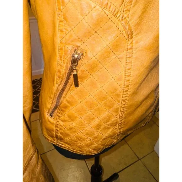 Vintage Max Edition Camel Faux Leather Moto Biker Jacket Coat S Street Style 90s