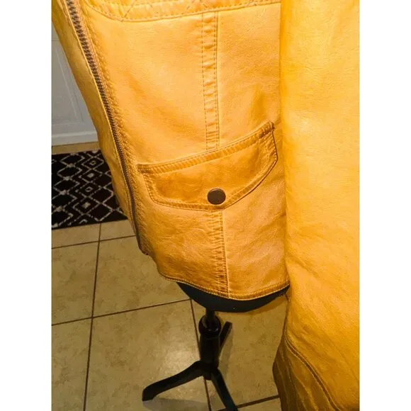 Vintage Max Edition Camel Faux Leather Moto Biker Jacket Coat S Street Style 90s