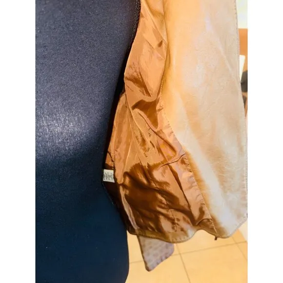 Vintage Max Edition Camel Faux Leather Moto Biker Jacket Coat S Street Style 90s