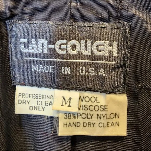 Vintage Wool Blend Coat Leather Trim Brown Black Size M