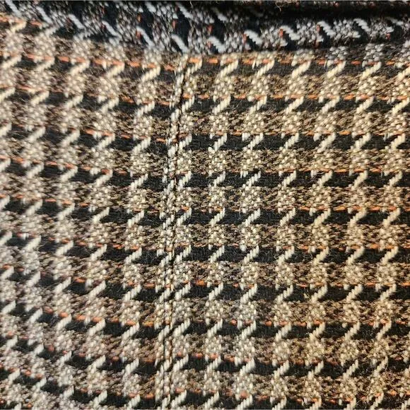 Vintage Wool Blend Coat Leather Trim Brown Black Size M