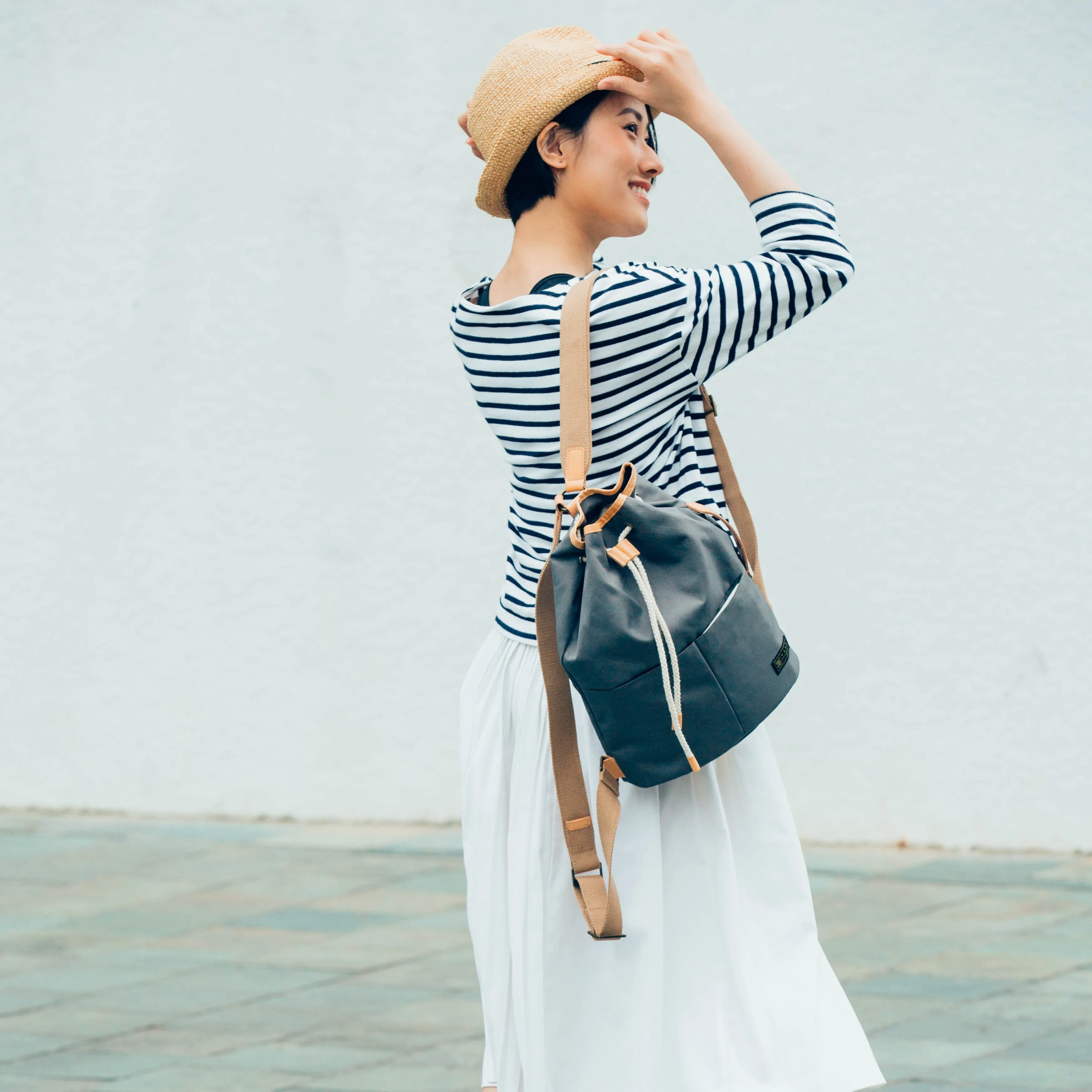 Voyage Backpack with Draw-String and Leather Trim