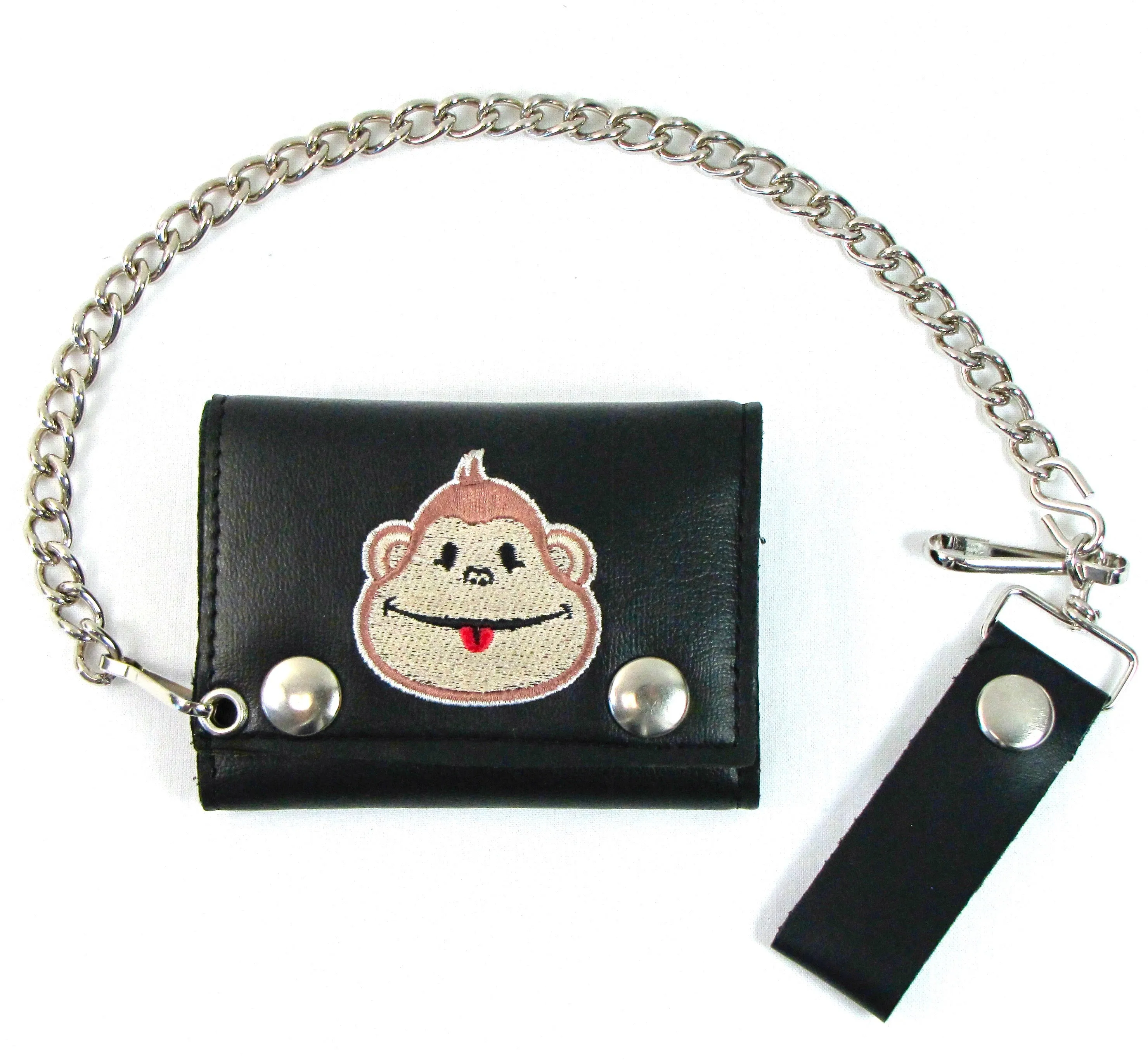 VT305-MKEmboidered Tri-Fold Wallet w/ Chain- Monkey