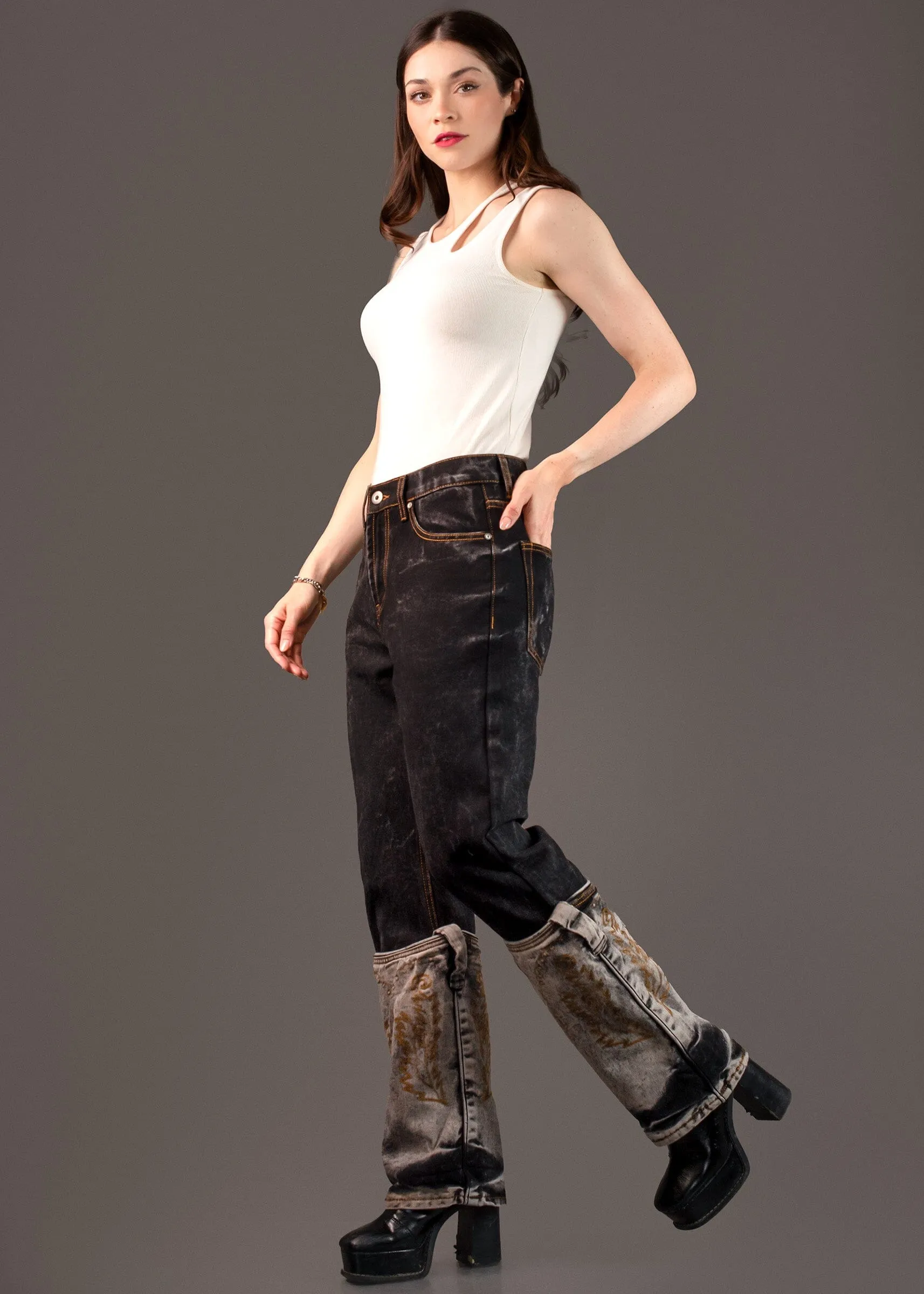 Western Cuff Wide Leg Denim
