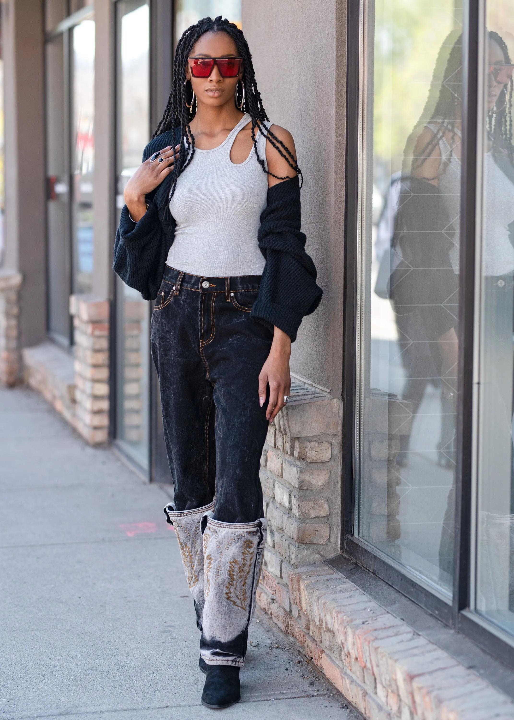 Western Cuff Wide Leg Denim