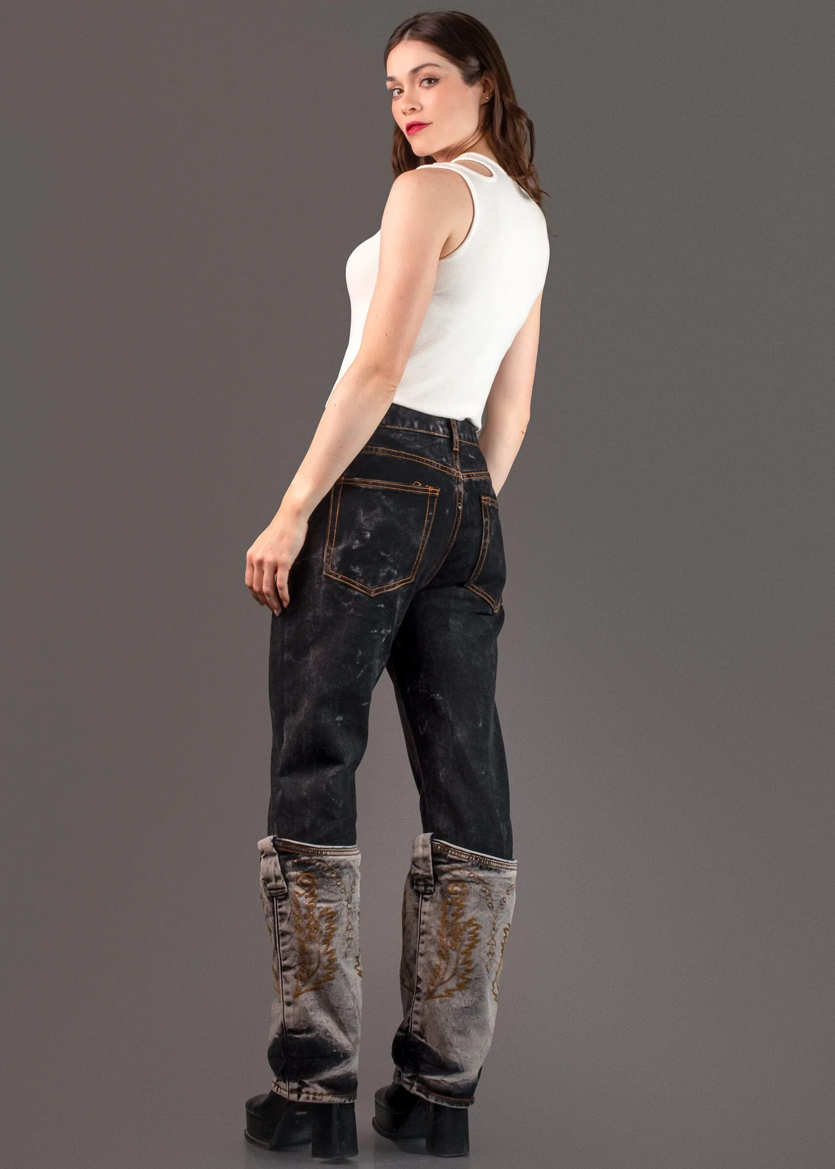 Western Cuff Wide Leg Denim