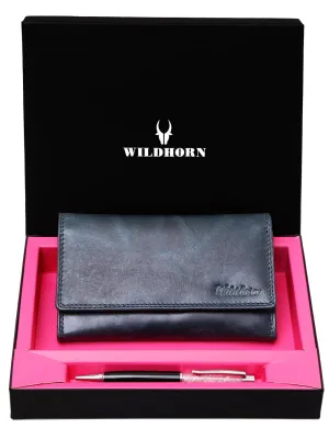 WildHorn®Women's Leather Wallet and Pen Combo Set