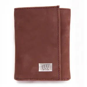 Wisconsin Badgers Brown Tri Fold Leather Wallet