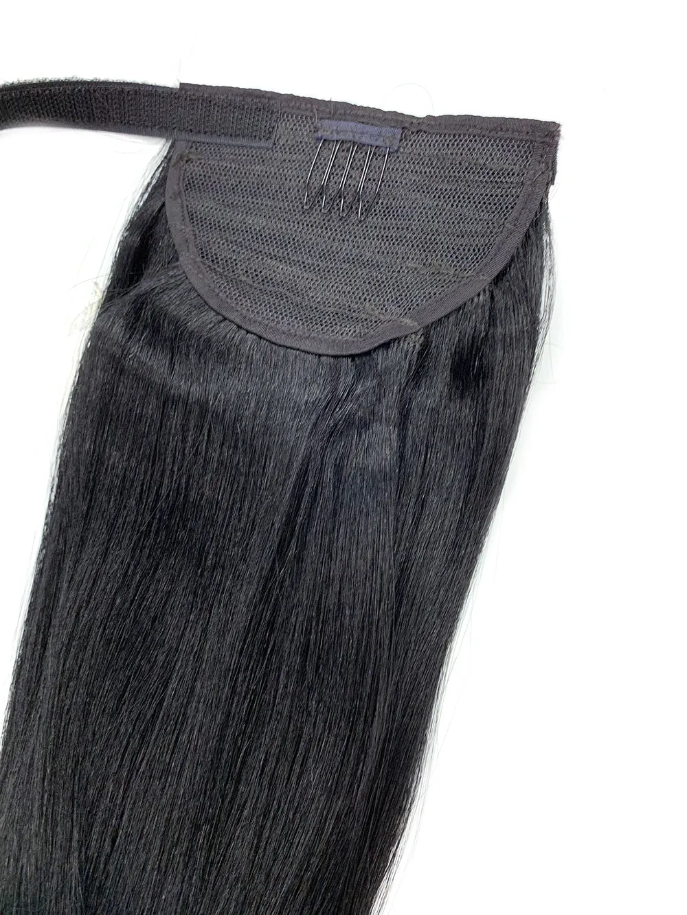 Wrap Around 100% Human Hair Ponytail in Yaki Perm Straight 18"