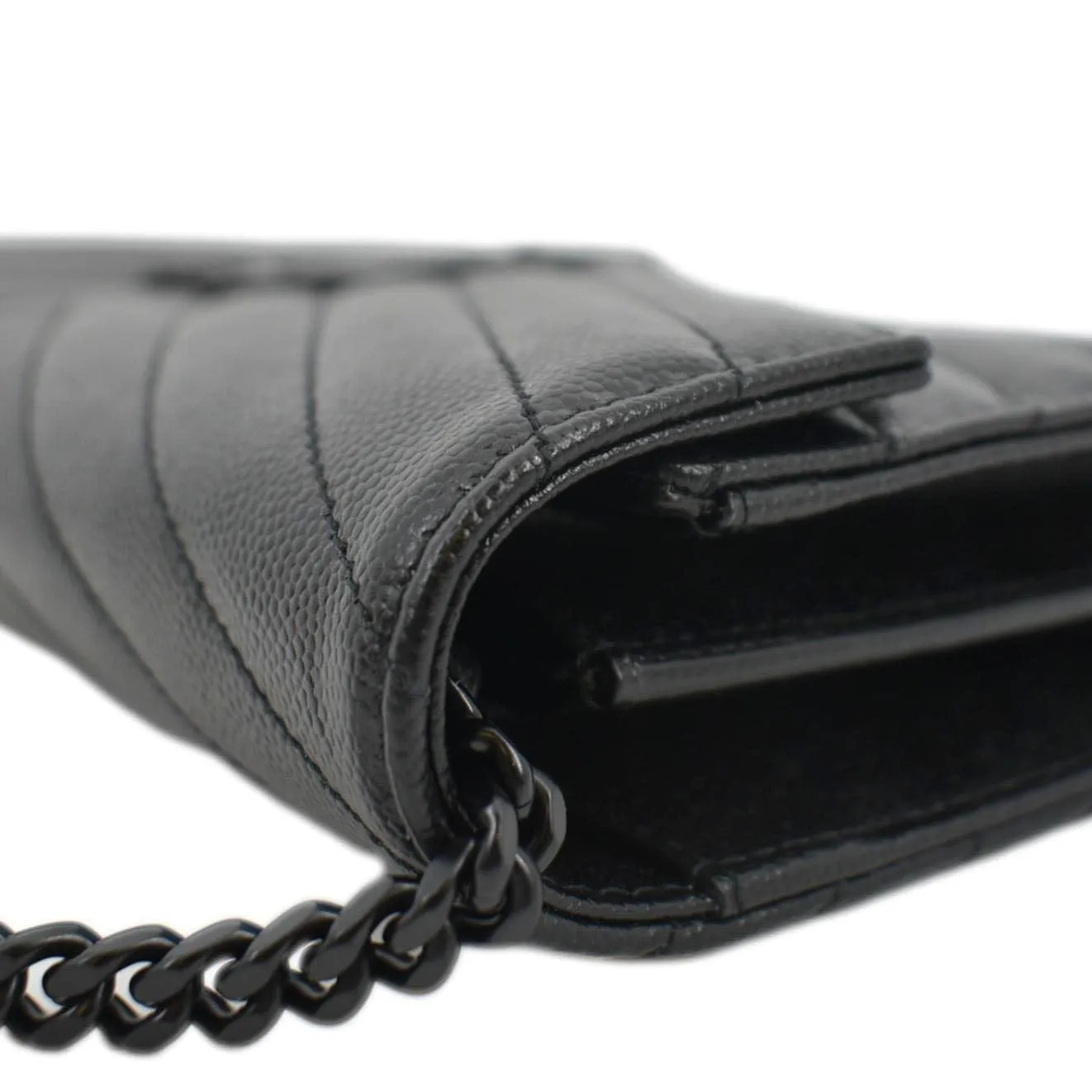 YVES SAINT LAURENT Cassandre Chain Wallet Leather Crossbody Bag Black