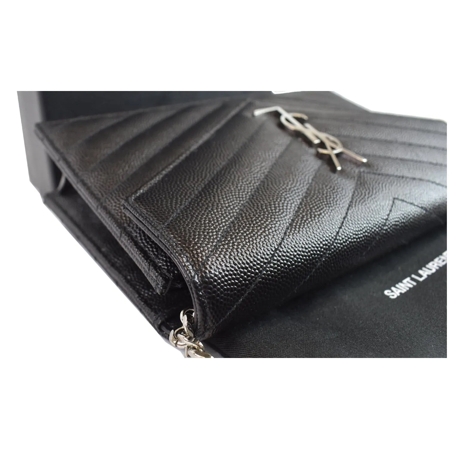 YVES SAINT LAURENT Envelope Monogram Leather Crossbody Chain Wallet Black
