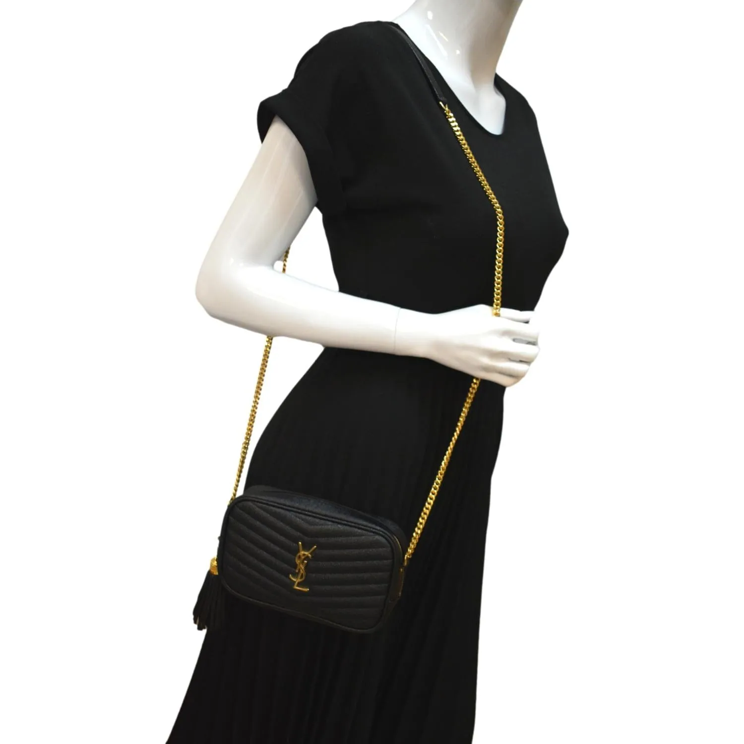 YVES SAINT LAURENT Mini Lou Leather Camera Crossbody Bag Black