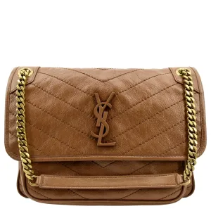 YVES SAINT LAURENT Niki Medium Leather Crossbody Bag Dark Brown
