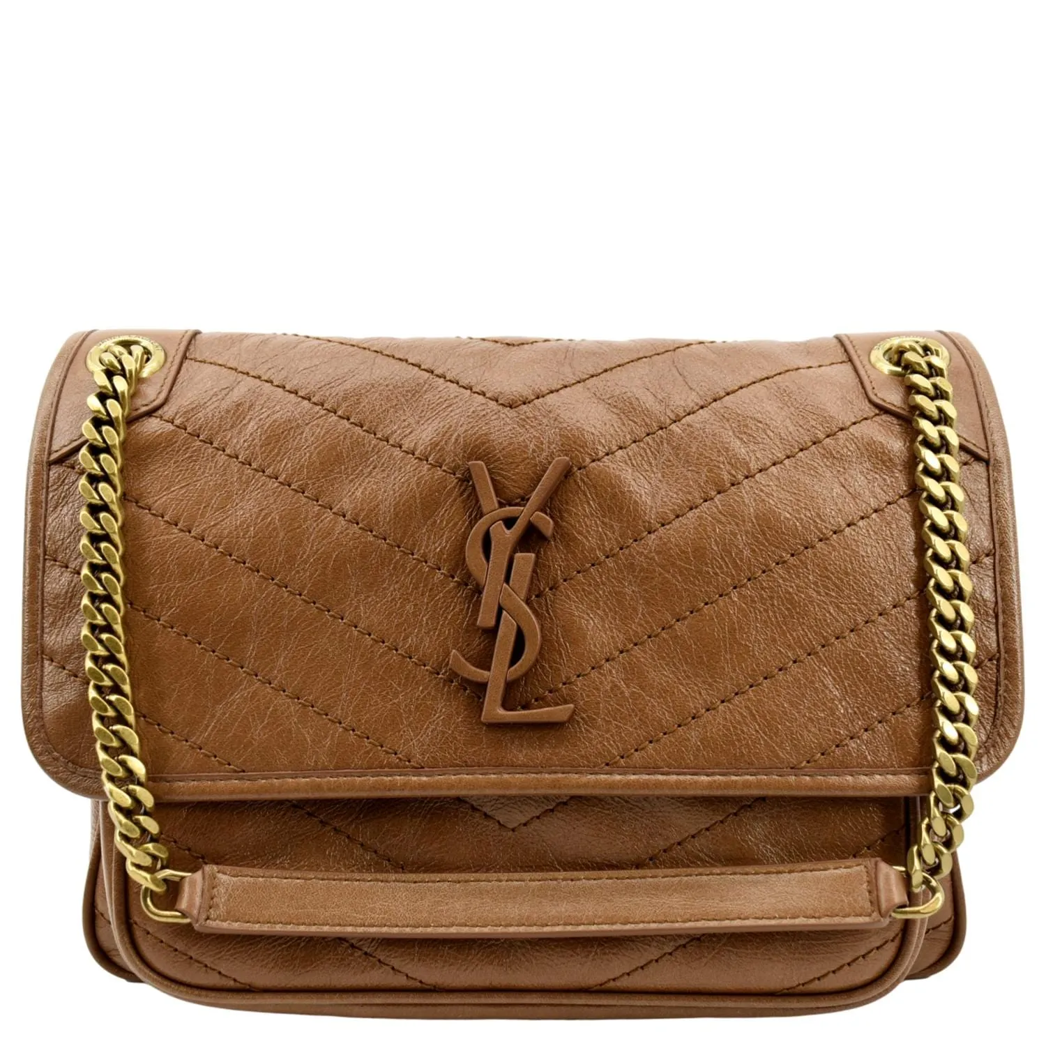YVES SAINT LAURENT Niki Medium Leather Crossbody Bag Dark Brown