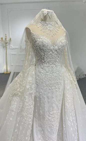 Z063- BYG luxury long sleeves mermaid dress with detachable tail
