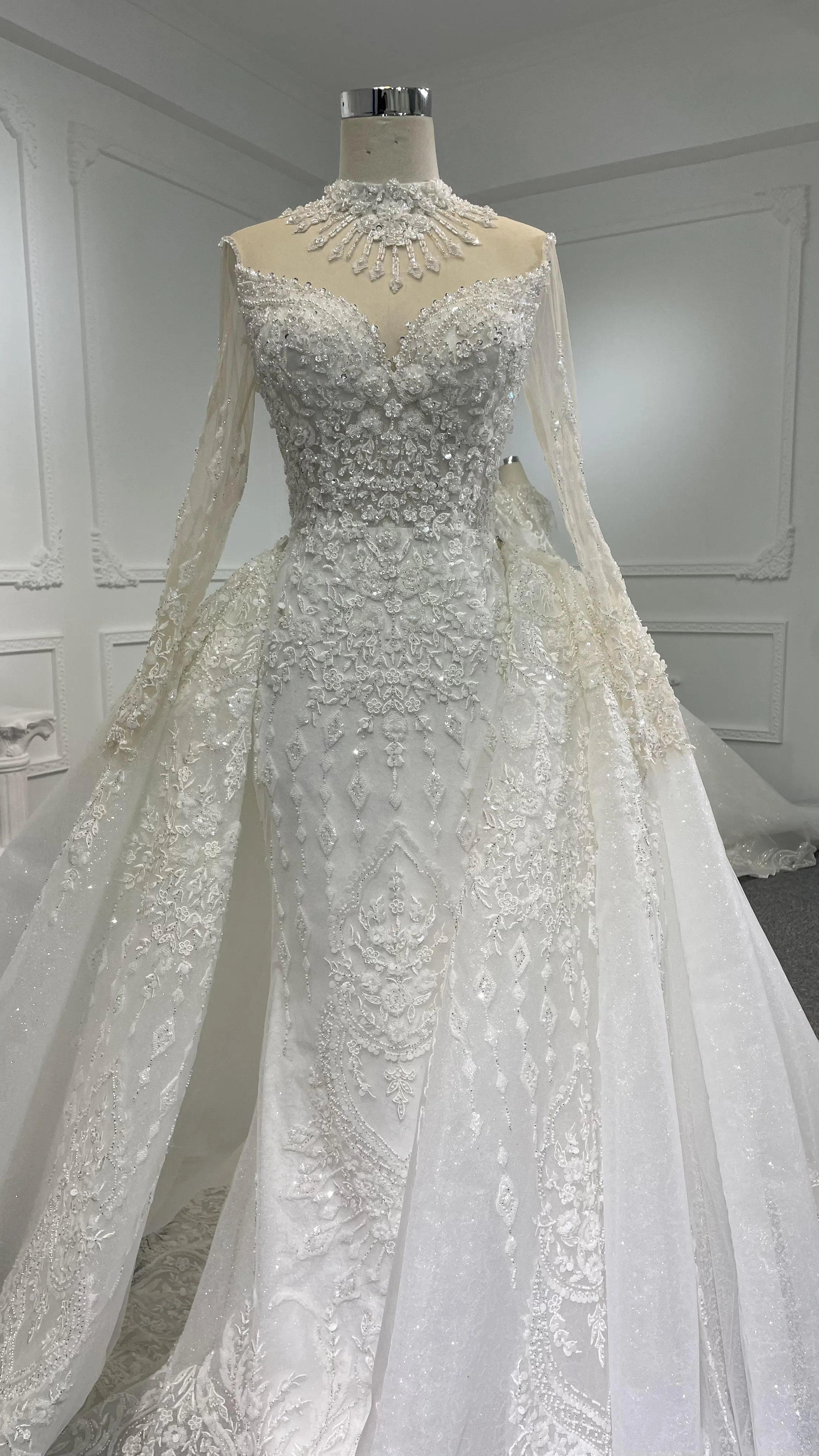 Z063- BYG luxury long sleeves mermaid dress with detachable tail
