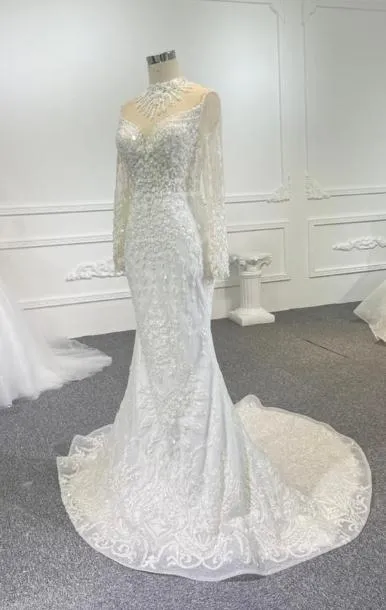 Z063- BYG luxury long sleeves mermaid dress with detachable tail