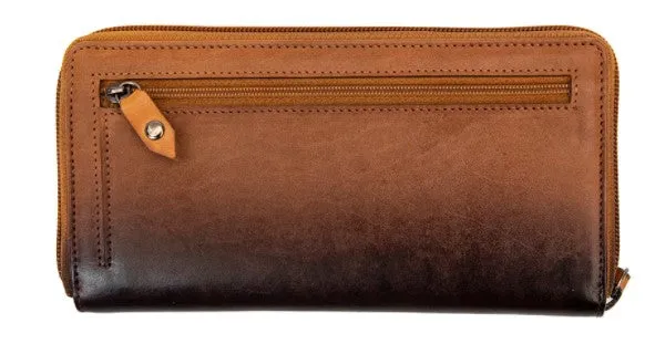 Zip Around Leather Wallet, Brown