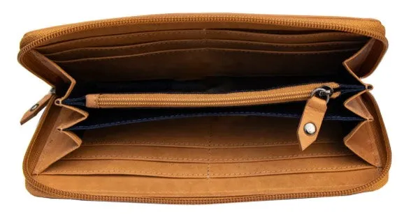 Zip Around Leather Wallet, Brown