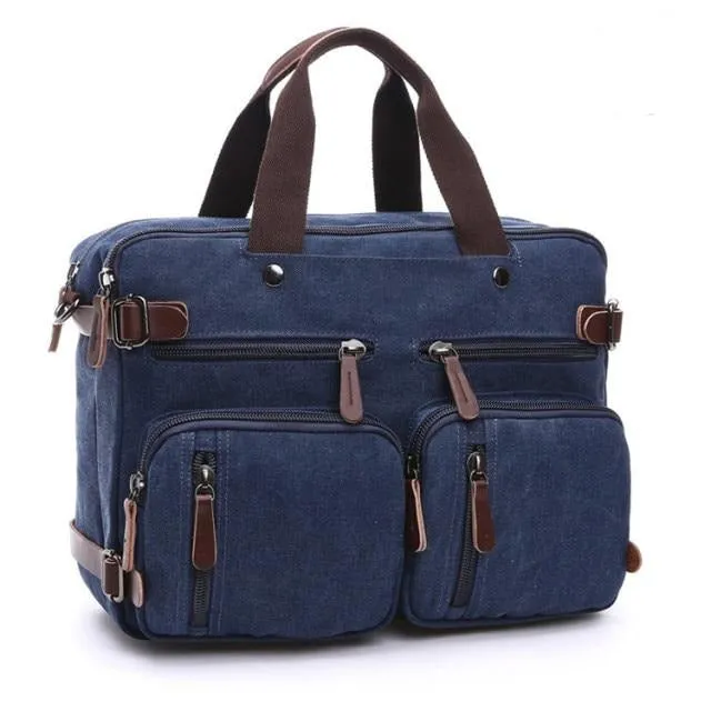Zipper Shut Canvas Hybrid Briefcase, Converts to Backpack, Two Sizes