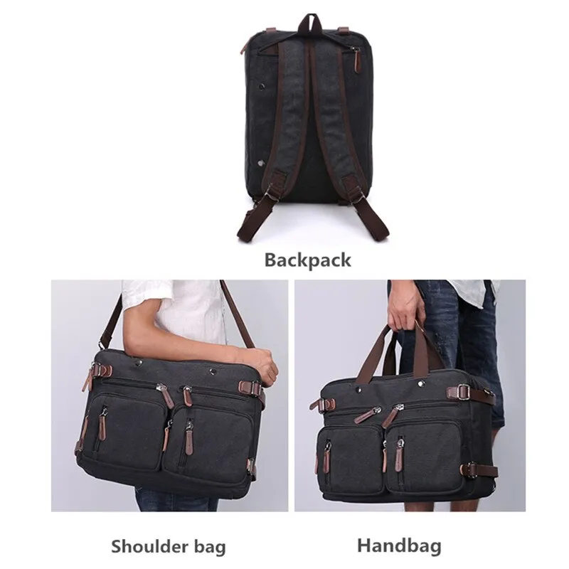 Zipper Shut Canvas Hybrid Briefcase, Converts to Backpack, Two Sizes
